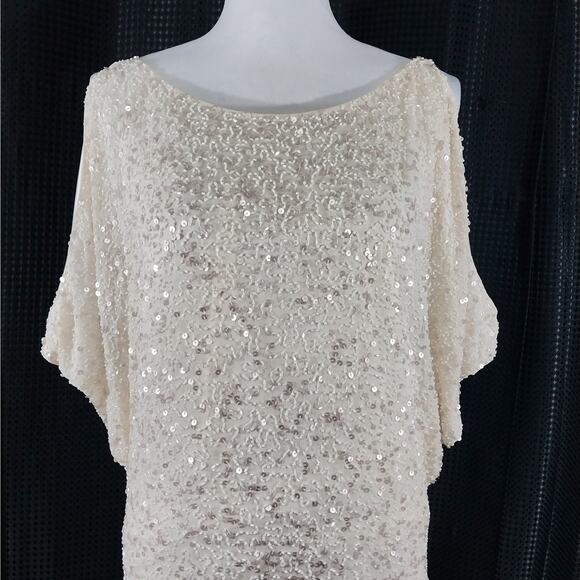 AIDAN MATTOX! SILK! CREAM SEQUIN & BEADED MERMAID INSPO GOWN, DRESS! SZ 4 - Picture 3 of 13